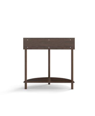 Artisan Wave-Pattern Demi-Lune Console Table, Woodgrain, 2 Drawers