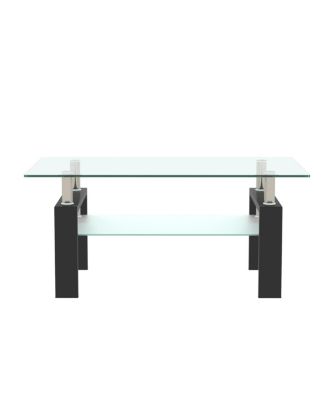 Streamdale Rectangle Glass Coffee Table, Clear, Modern Side Center Table