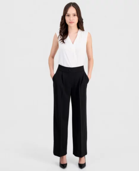 Petite Pleated Faux-Fly Pull-On Pants - Anne Black
