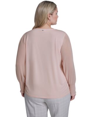 Plus Size Mixed Media Long-Sleeve Top