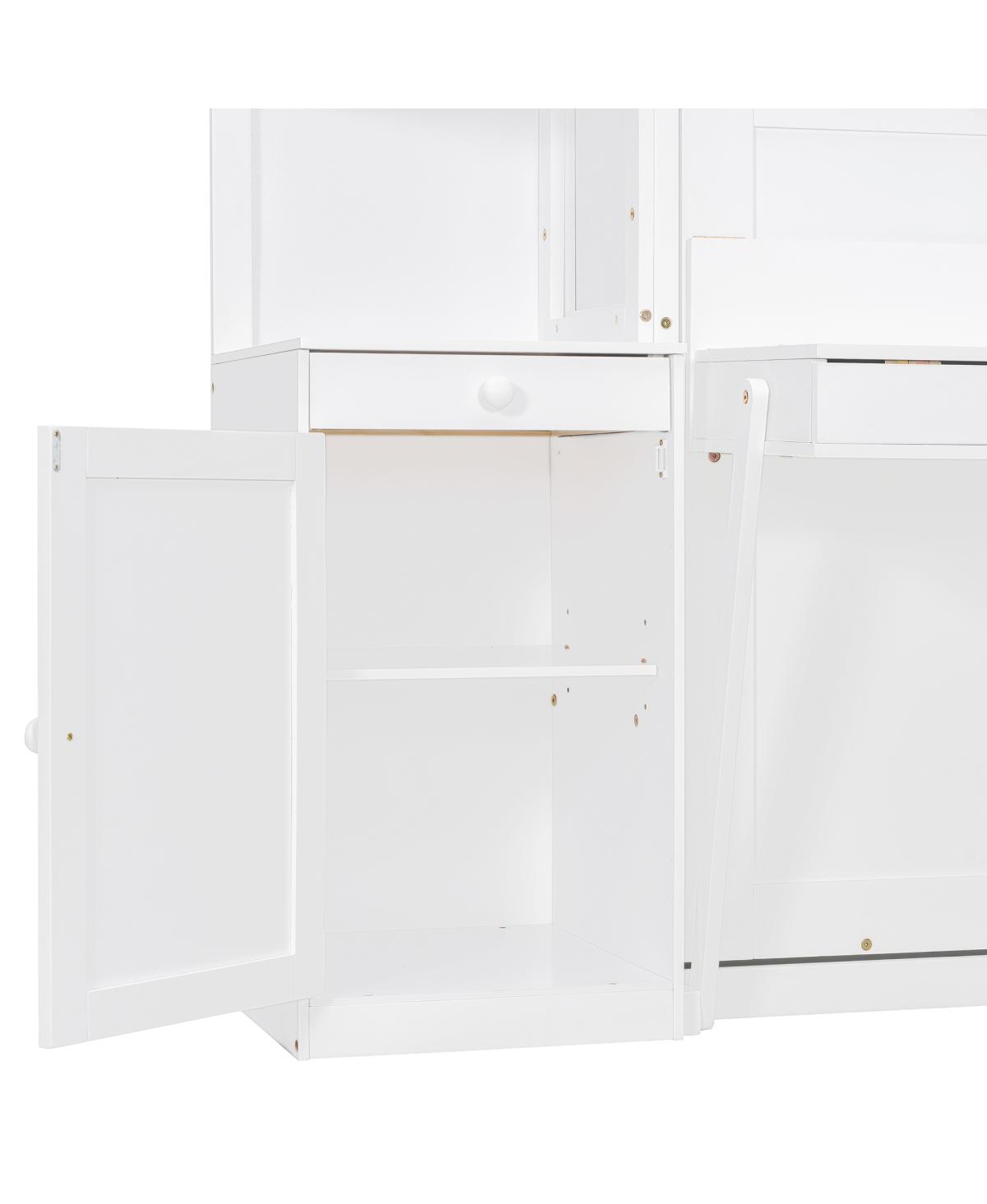 Streamdale Furniture Queen Murphy Bed with Desk, Storage, Cabinets, Hidden Wall Bed, Lights