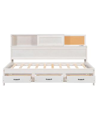 Twin Size Wooden Daybed with 3 Storage Drawers & USB Ports, White
