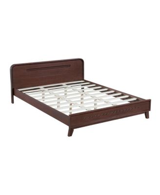 Dark Walnut Queen Bed Frame with Solid Pine Wood Construction