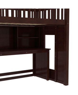 Twin Loft Bed with Desk, Storage Shelf & Stairs, Espresso