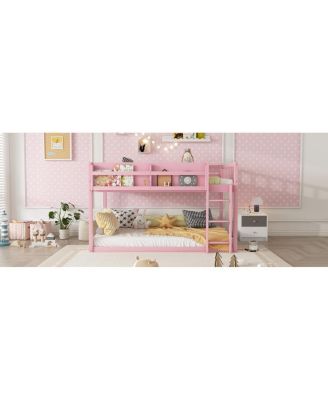  Low Twin Over Twin Bunk Bed with Ladder, Solid Wood