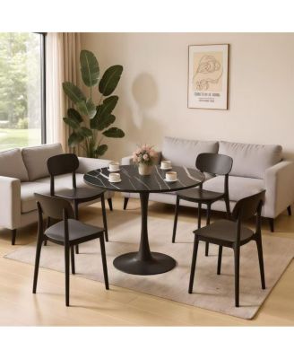  Black Marble Round Dining/Kitchen Table with Steel Base (24 Inch