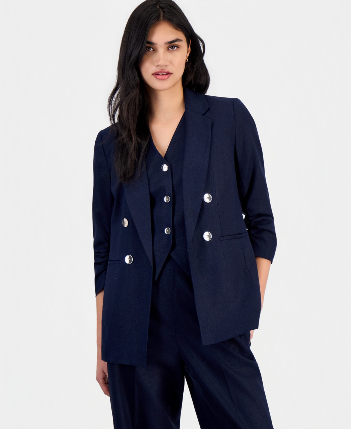 Женские Bar III Women's Linen-Blend Scrunch-Sleeve Blazer — фото 1
