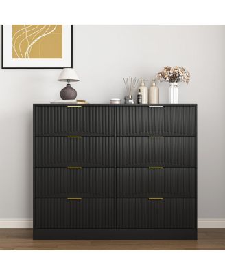 Modern 8-Drawer Dresser Chest, Wide Wood Chest with Gold Handle