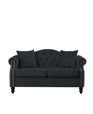 Velvet Chesterfield Sofa with Rolled Arms & Nailhead Trim