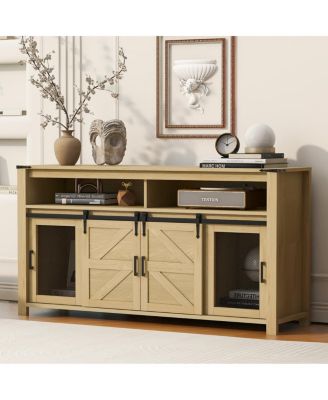 59.3" Farmhouse Barn Door Sideboard with Mesh Panels and Open Storage