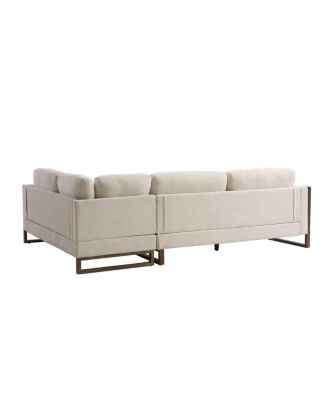  L-Shaped Sectional Sofa - Modern Beige Fabric with Walnut Legs