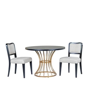 42" Round Dark Oak Dining Set with 2 Upholstered Chairs - Rustic-Modern Style