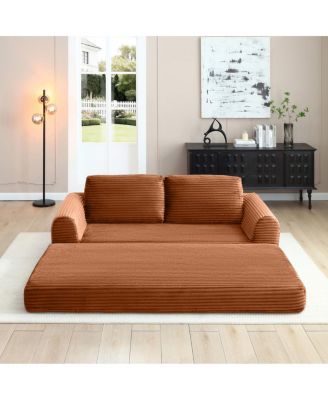 Streamdale 2-in-1 Folding Convertible Sofa Bed, Modern Corduroy Sleeper Couch with 2 Pillows, Orange