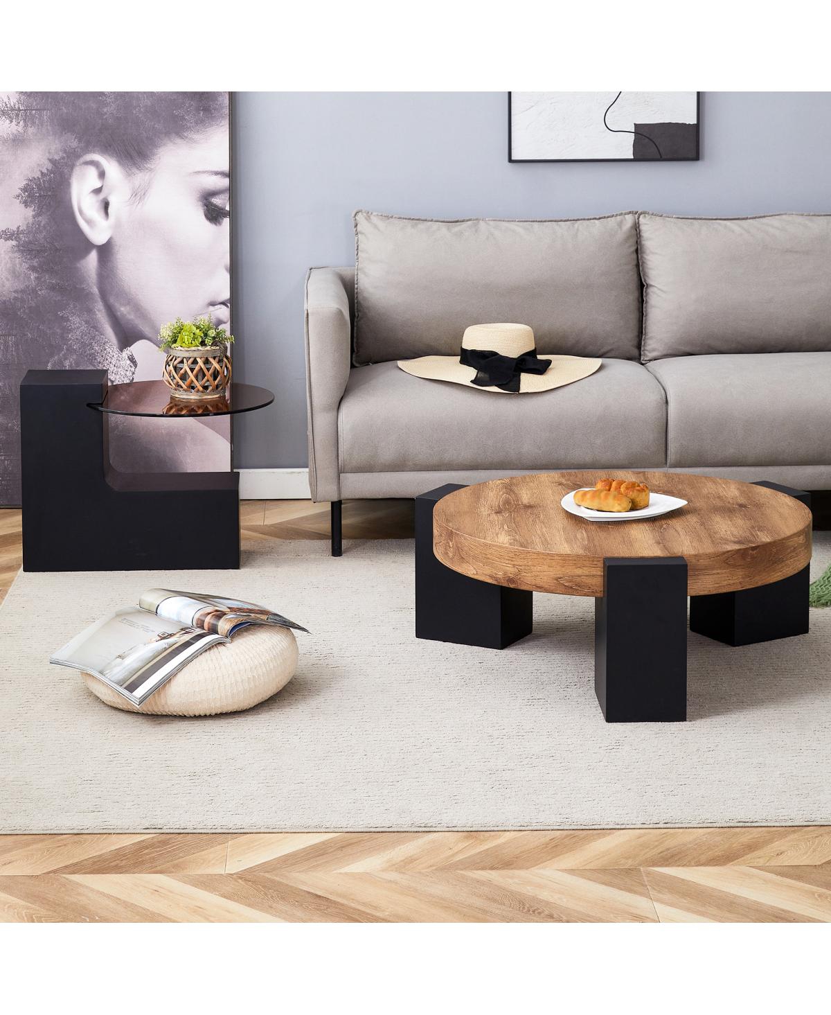 Streamdale Furniture Modern Simple Double-Layer Round Coffee Table - Transparent Brown Glass Top