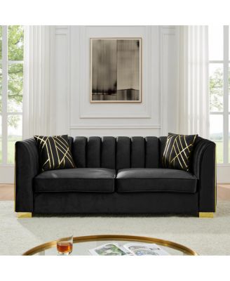 Streamdale Luxurious Velvet Sofa with Geometric Gold Hardware & Metal Feet
