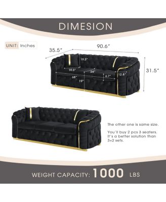 Streamdale Velvet Button Tufted Sofa Couch with 2 Pillows, 3 Seater Luxury Chesterfield Sofa Set