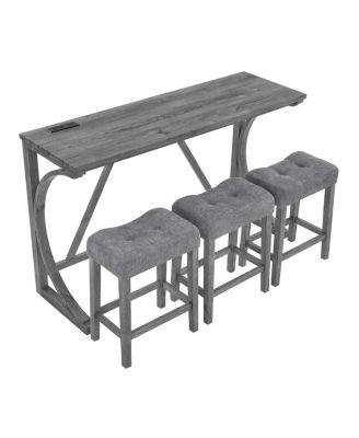 59" Bar Table Set with 3 Stools & Power Outlet