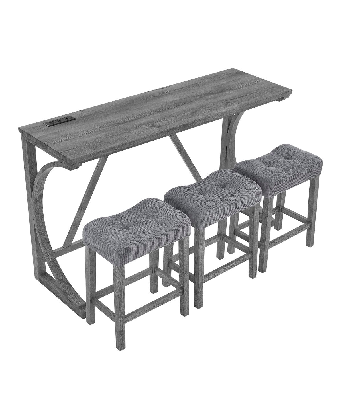 Streamdale Furniture 59" Bar Table Set with 3 Stools & Power Outlet