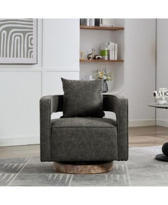  29.1"W Swivel Accent Open Back Barrel Chair (Gray, PU