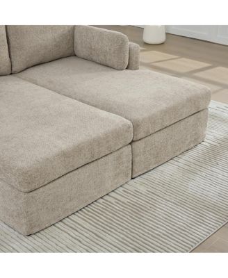  63.39" Wide Chenille Sofa Bed with Cushions & Metal Legs