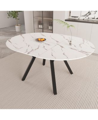 Streamdale Extendable White Round Dining Table (4-6 Person) - Modern MDF & Metal