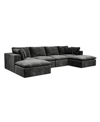  Modular Upholstered Corduroy Sectional Sofa, 5PC Free Combination, Gray