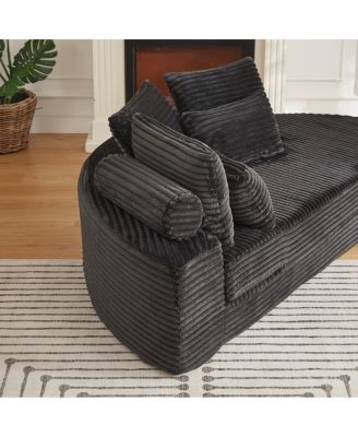 78.5-Inch Corduroy Semi-Circular 2-in-1 Sofa Bed with Neck Pillow & 5 Throw Pillows