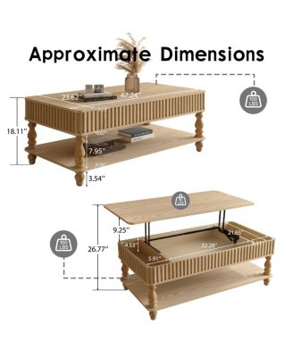 Lift Top Fluted Coffee Table with Hidden Storage, Roman Column Legs
