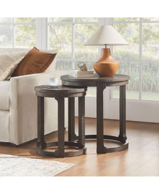 24" 2PC Curved Round Wooden Coffee Table Set