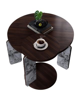 Modern Coffee Table with End Table Set, Durable Walnut Veneered MDF 83cm Center Table with 43cm Side Table
