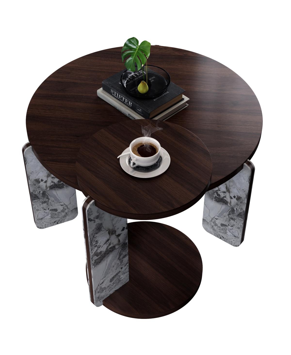 Streamdale Furniture Modern Coffee Table with End Table Set, Durable Walnut Veneered Mdf 83cm Center Table with 43cm Side Table
