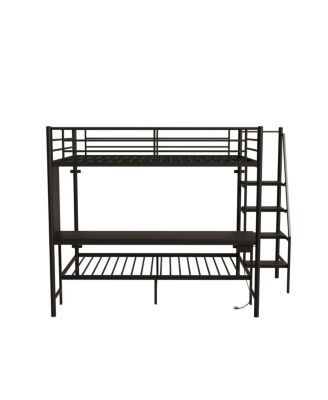 Black full size bunk bed with twin size, LED light and charging socket
