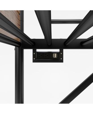 Twin XL over Twin XL Metal Bunk Bed with LED & Charge Station, 2 Drawers