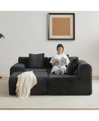 Streamdale 114-inch Corduroy Modular Sofa with Inlaid Design, 3 Pillows, Wider Backrest, 4 Modules.