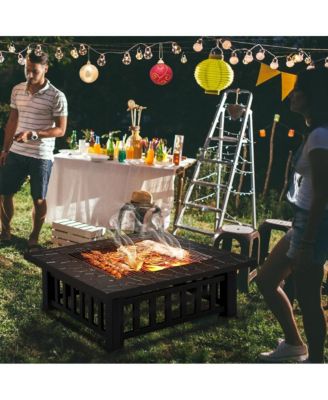 32'' Outdoor Square Fire Pit with Cover & Poker