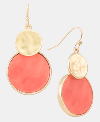 Disc & Stone Inlay Drop Earrings
