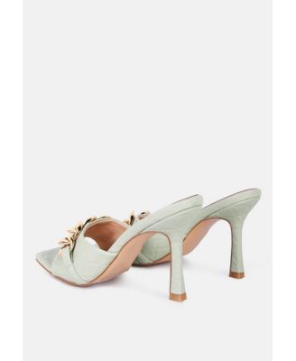 Womens Mermaid Quilted Metallic Chain Embellished Sandals