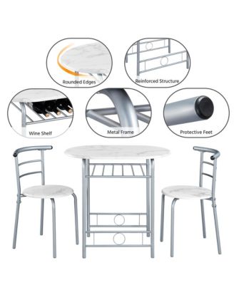 3-Piece Set, Metal Frame, Compact Dining Table with 2 Chairs