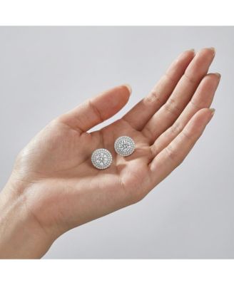 Brilliant Sterling Silver Round CZ Double-Halo Stud Earrings