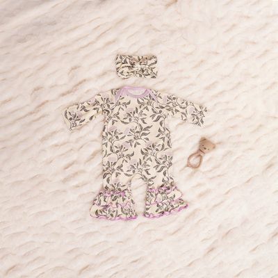 Girls Ruffle Long Sleeve Romper & Head Wrap Set