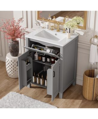 24 in. Bathroom Vanity Combo with Ceramic Sink, Luxurious Space-Saving Vanity with 2 Soft Close Doors