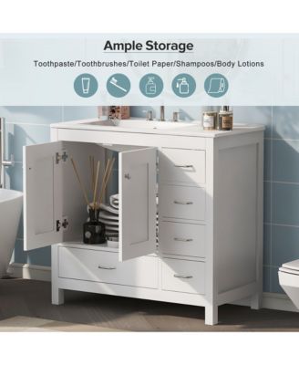 36 in. Bathroom Vanity with Ceramic Sink Combo, Abundant Storage Cabinet with 2 Soft Close Doors and 5 Drawers