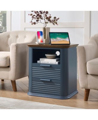 22" Fluted Nightstand with Charging Station, Modern Bedside Table with 2 Drawers and Open Storage for Living Room, Bedroom