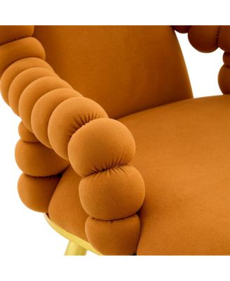 Set of 2 Orange Puffy Bubble Chairs with Gold Legs, Velvet Dining Chairs