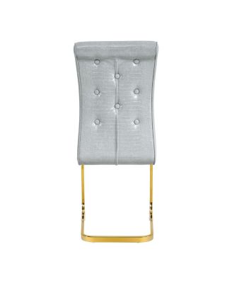 Set of 2 Retro Alligator Upholstered Dining Chairs with Crystal Buckle & Gold Legs