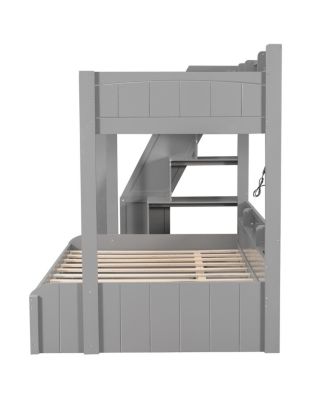 over Full Bunk Bed with Storage Stairs, Trundle, LED, USB