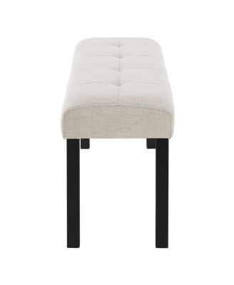 Modern Tufted Linen Dining Bench with Black Rubber Wood Legs