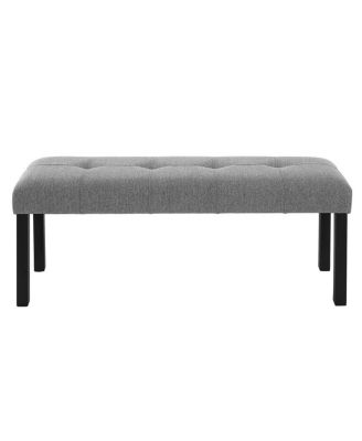 Modern Tufted Linen Dining Bench with Black Rubber Wood Legs