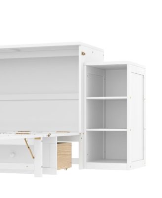 Full-size Murphy bed with storage drawers and shelves
