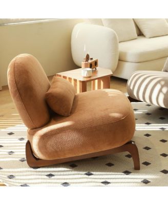 Cute Velvet Accent Chair with Solid Wood Legs